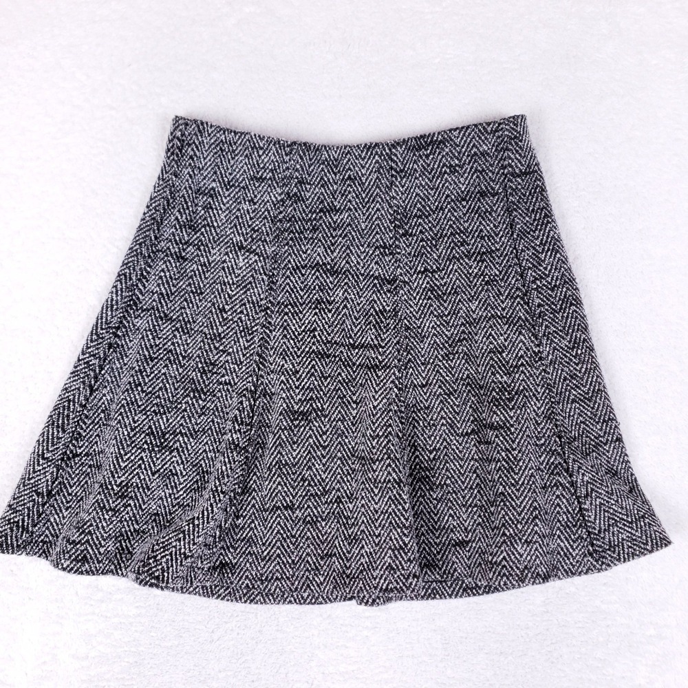 Loft Herringbone Knit Skirt Women S Fit Flare Black White Dark Academia Preppy
